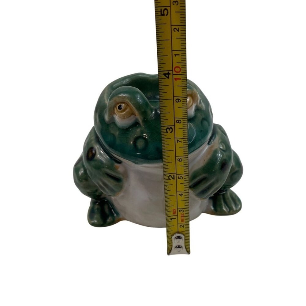 Vintage Ceramic Frog Votive Candle Holder Green & White - Picture 9 of 10